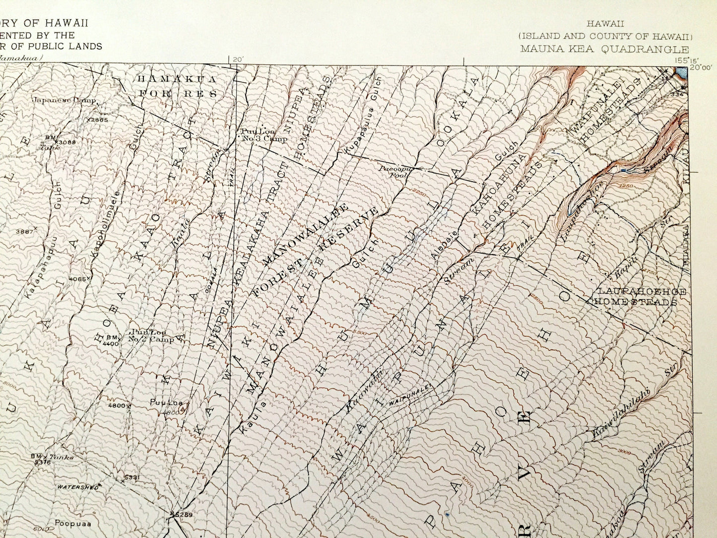 Antique Mauna Kea, Hawaii 1930 US Geological Survey Topographic Map – Hamakua, North Hilo District, Waikamakapo, Umikoa, Dairy, Puu, HI