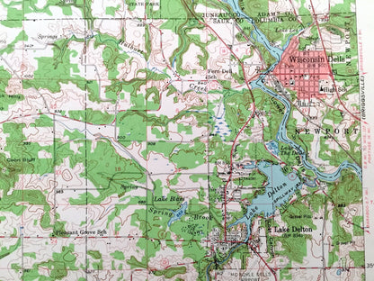 Antique The Dells, Wisconsin 1957 US Geological Survey Topographic Map – Kilbourn, Delton, Lyndon, Reedsburg, Juneau, Sauk, Adams County, WI