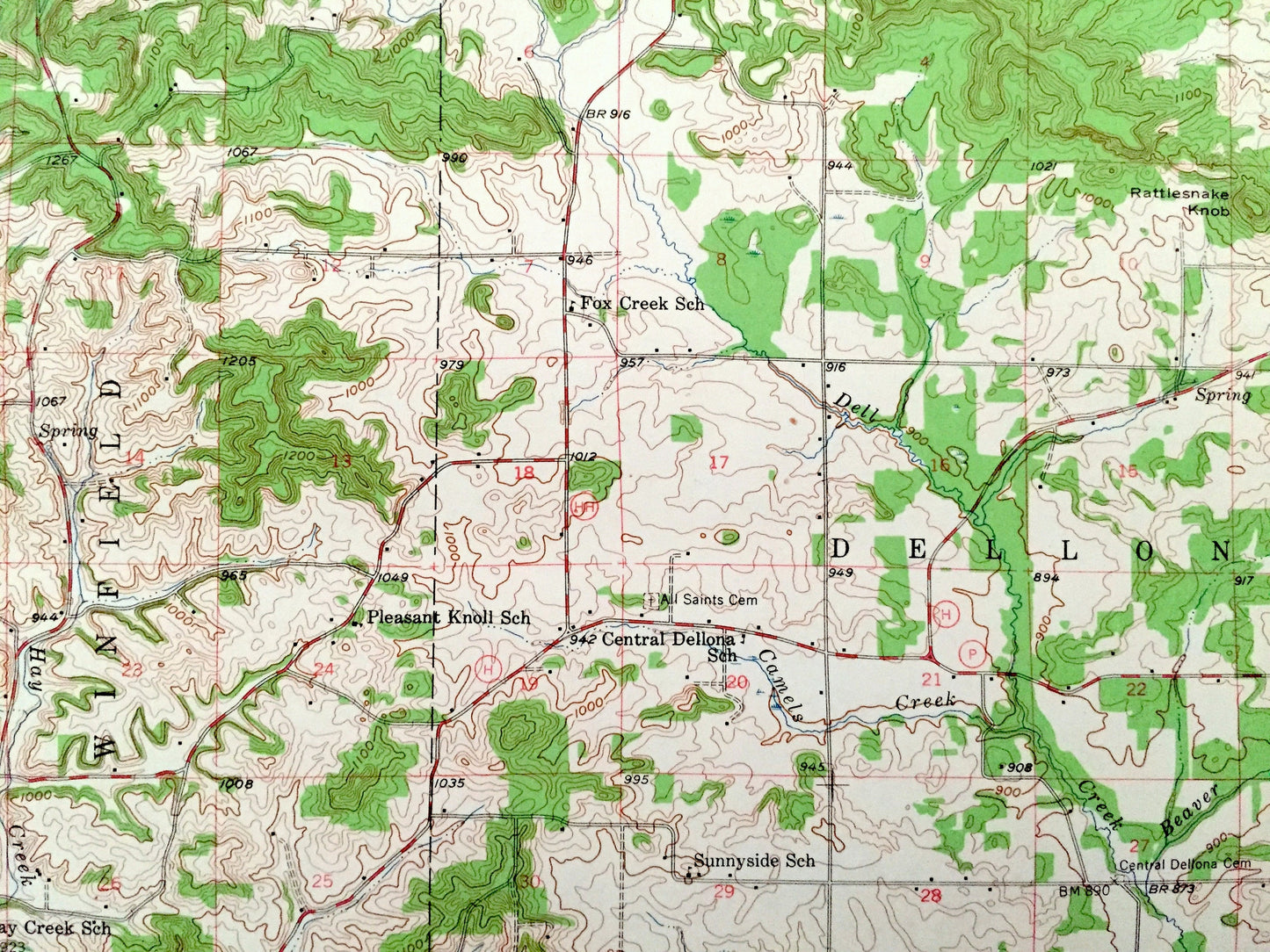 Antique The Dells, Wisconsin 1957 US Geological Survey Topographic Map – Kilbourn, Delton, Lyndon, Reedsburg, Juneau, Sauk, Adams County, WI