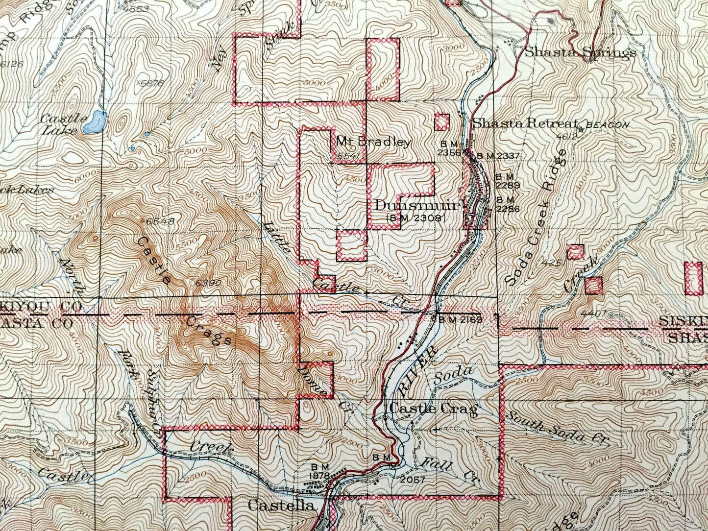 Antique Dunsmuir, California 1935 US Geological Survey Topographic Map – Mt Shasta, Siskiyou County, Trinity Range, Weed, McCloud, Cascade