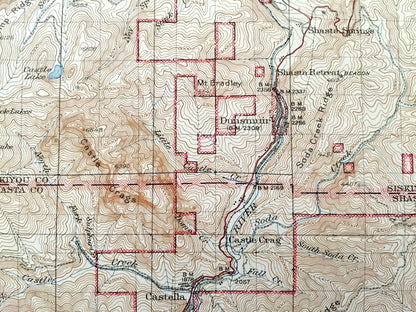 Antique Dunsmuir, California 1935 US Geological Survey Topographic Map – Mt Shasta, Siskiyou County, Trinity Range, Weed, McCloud, Cascade