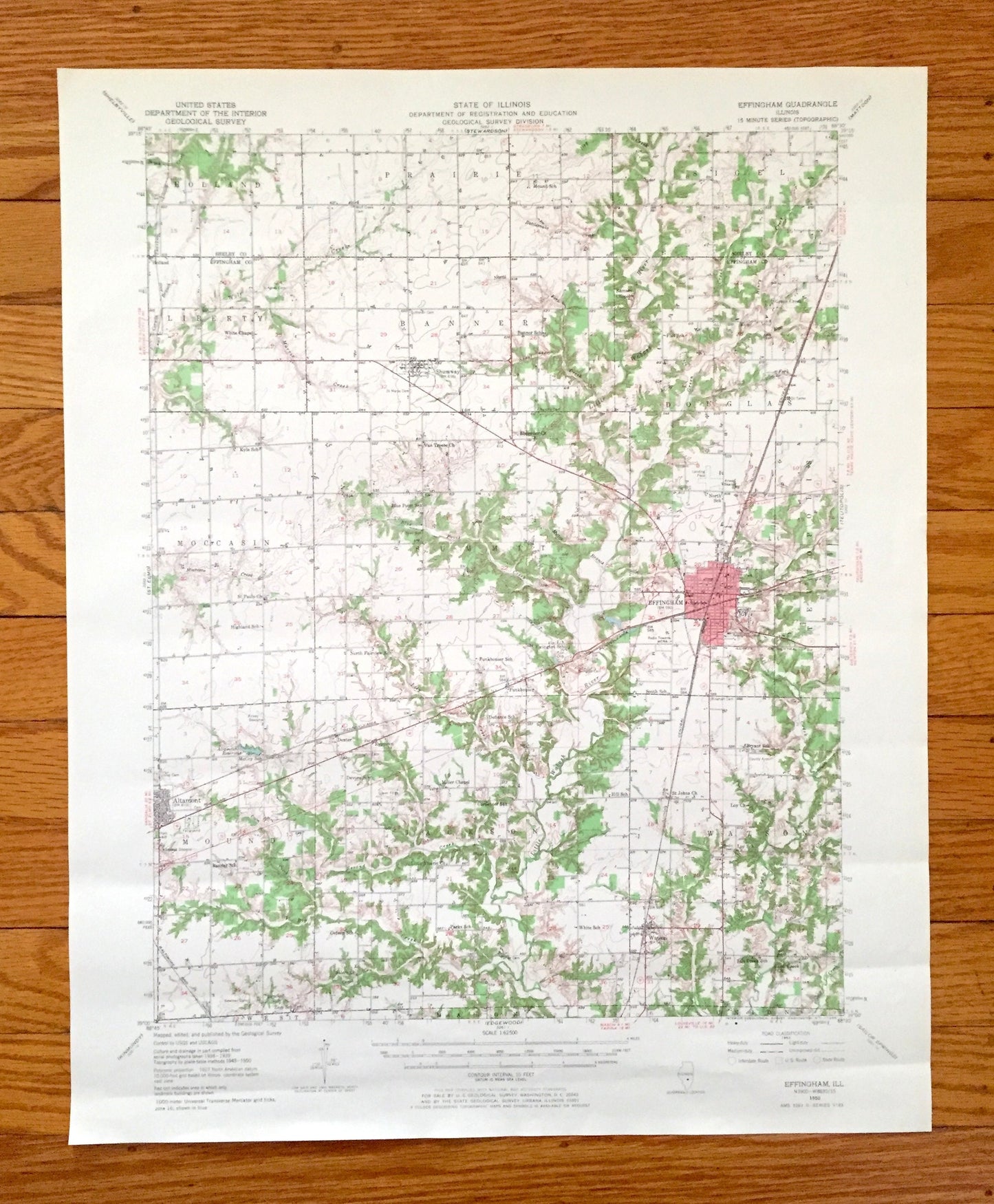 Antique Effingham, Illinois 1950 US Geological Survey Topographic Map – Shelby County, Altamont, Shumway, Lake Sara, Funkhouser, Sigel, IL
