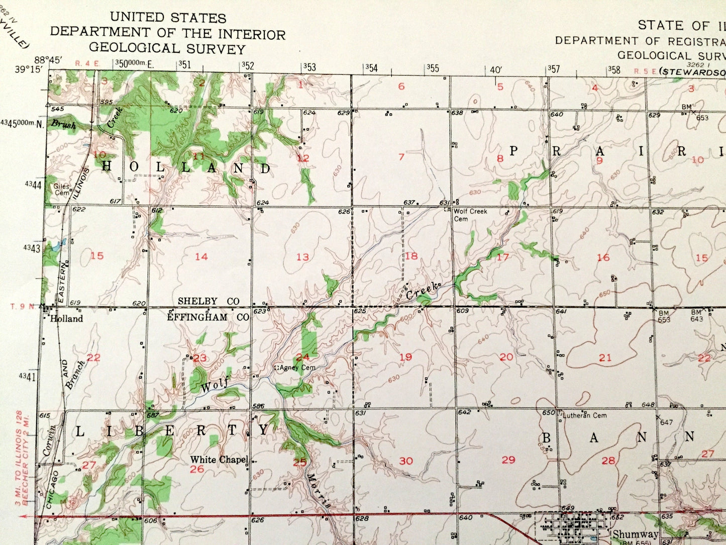 Antique Effingham, Illinois 1950 US Geological Survey Topographic Map – Shelby County, Altamont, Shumway, Lake Sara, Funkhouser, Sigel, IL