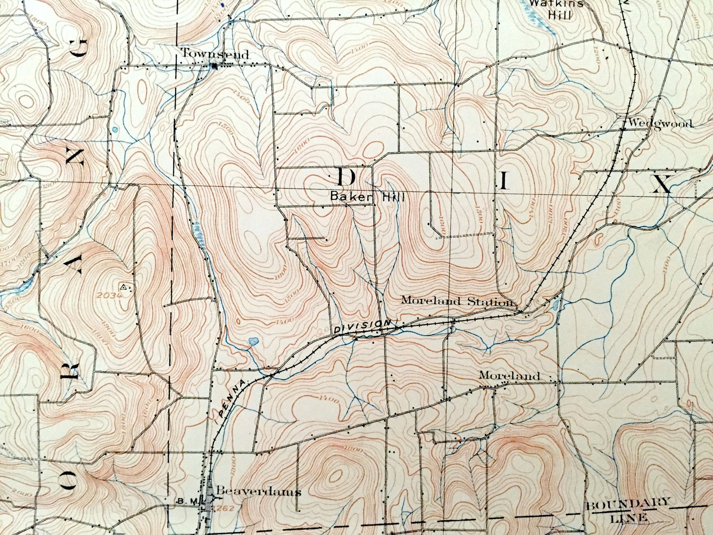 Antique Watkins Glen, New York 1901 US Geological Survey Topographic Map – Schuyler County, Montour, Catlin, Hornby, Hector, Reading NY