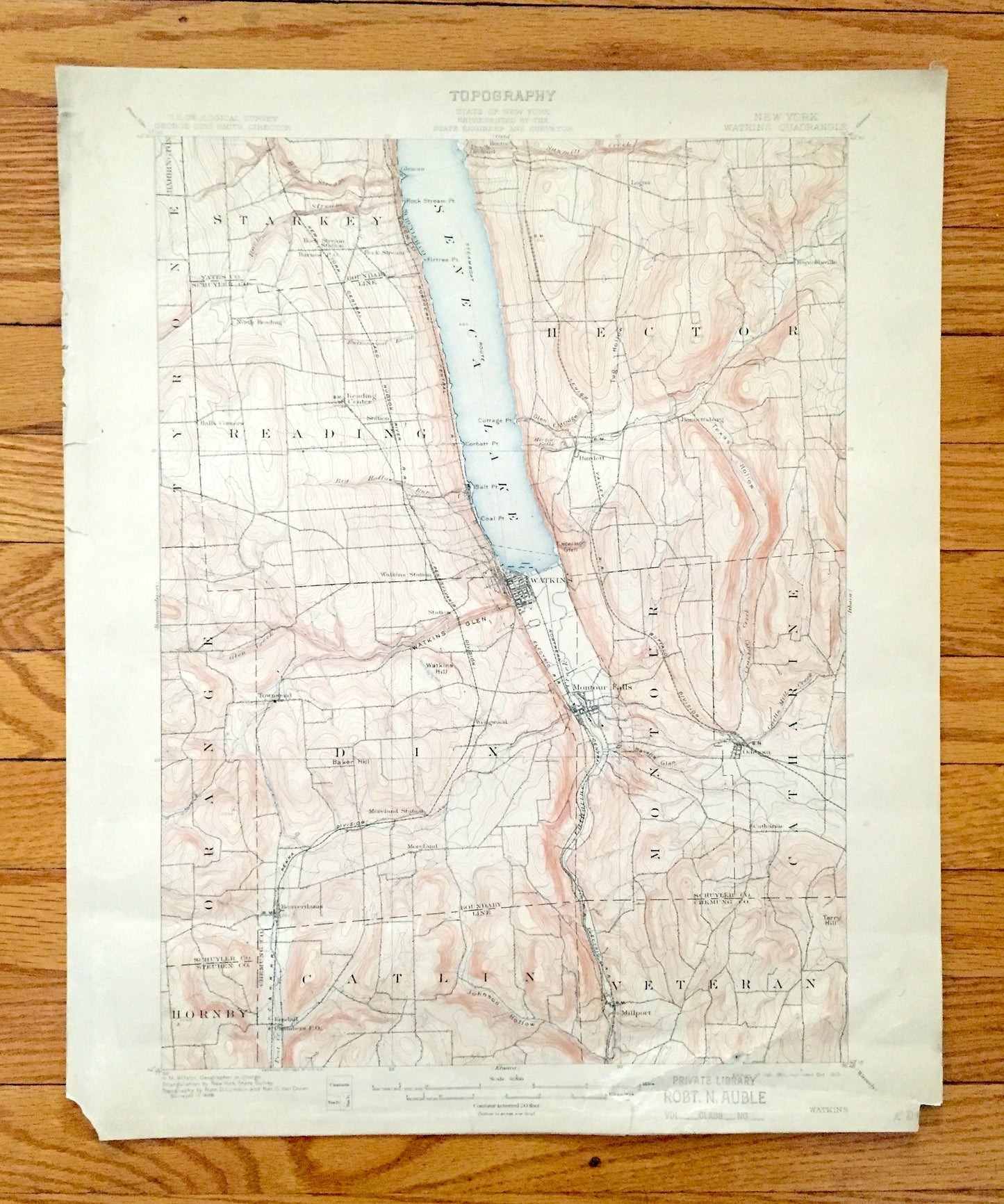 Antique Watkins Glen, New York 1901 US Geological Survey Topographic Map – Schuyler County, Montour, Catlin, Hornby, Hector, Reading NY