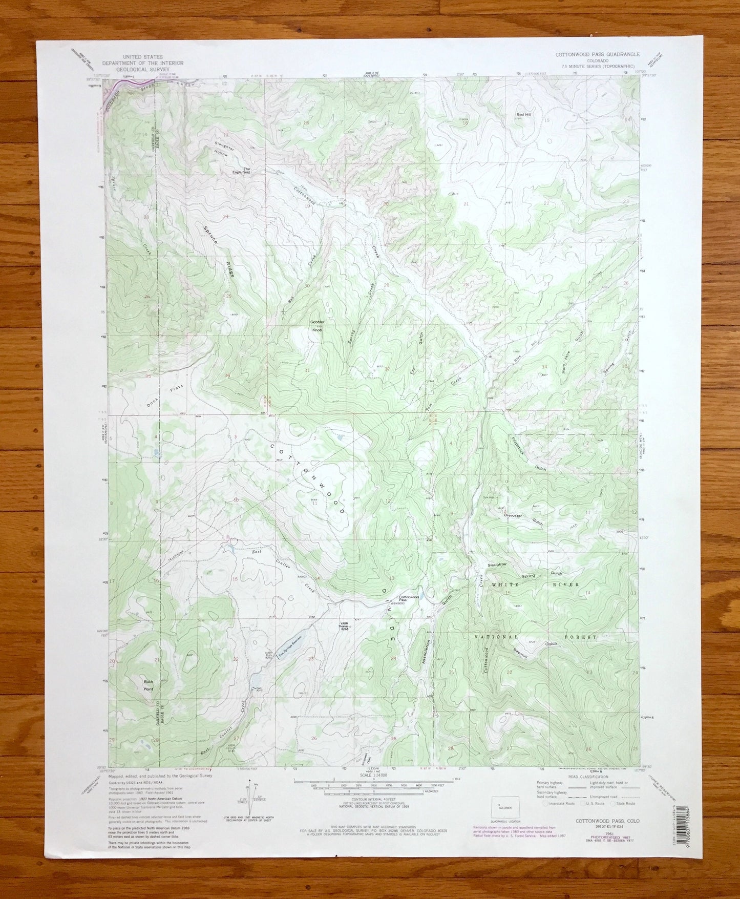 Antique Cottonwood Pass, Colorado 1961 US Geological Survey Topographic Map – White River National Forest, Eagle County, Garfield County, CO