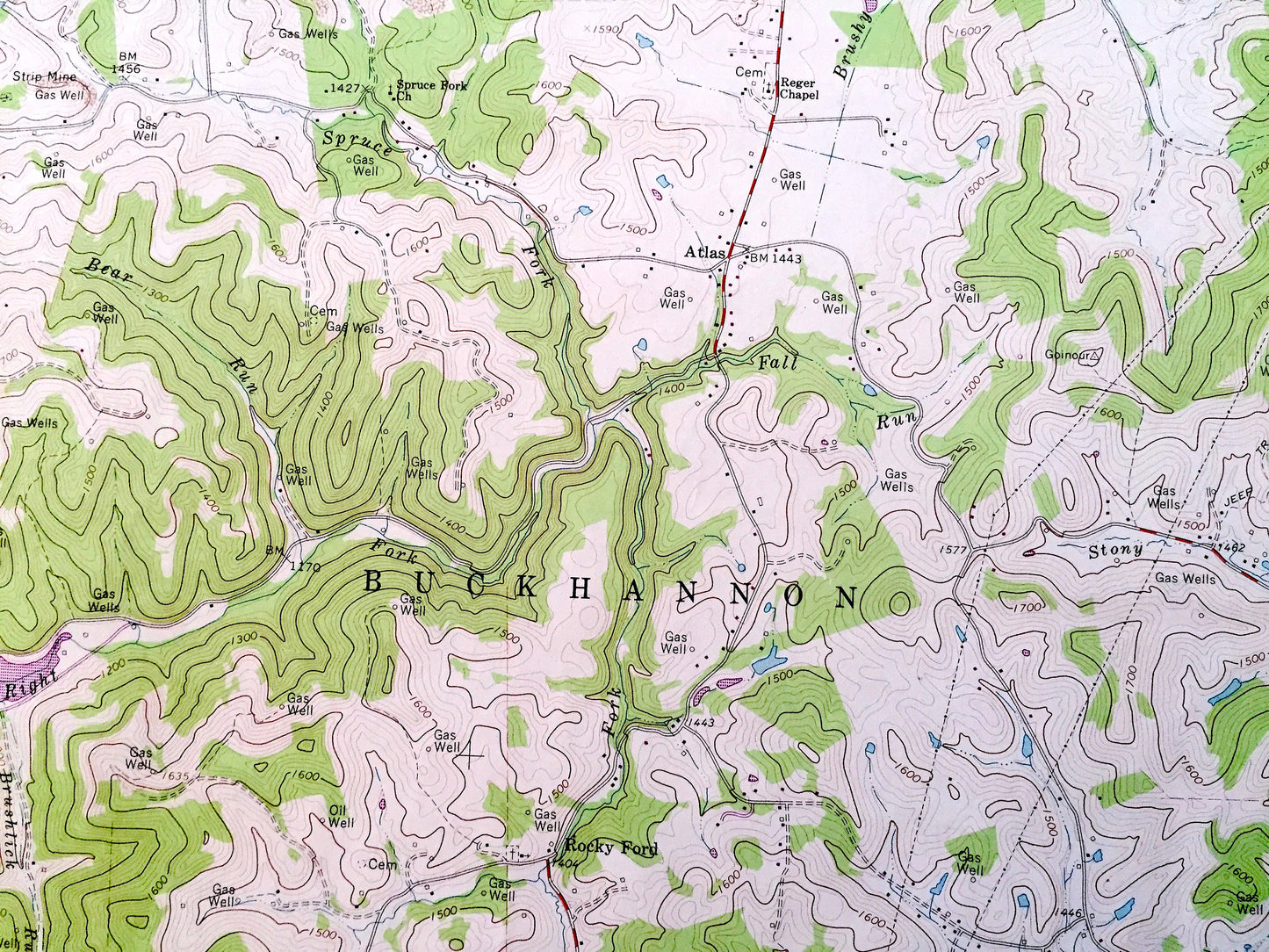 Antique Adrian, West Virginia 1966 US Geological Survey Topographic Map – Upshur, Lewis County, Atlas, French Creek, Frenchton, Lake, WV