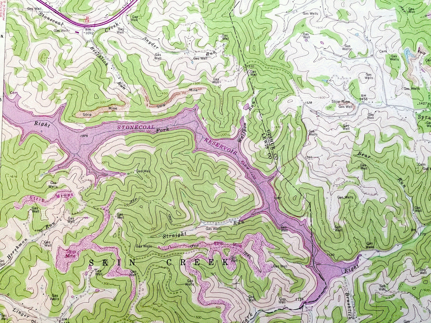 Antique Adrian, West Virginia 1966 US Geological Survey Topographic Map – Upshur, Lewis County, Atlas, French Creek, Frenchton, Lake, WV