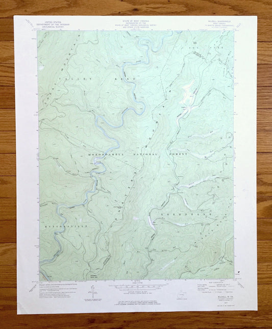 Antique Wildell, West Virginia 1977 US Geological Survey Topographic Map – Pocahontas County, Monongahela National Forest, Alley Bend WV