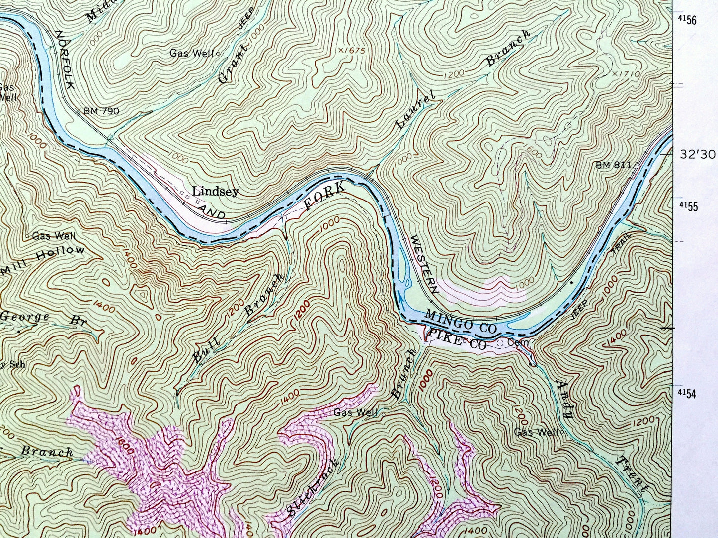 Antique Majestic, West Virginia 1964 US Geological Survey Topographic Map – Phelps, Stopover, Woodman, Lindsey, Mingo, Pike County, WV KY Va