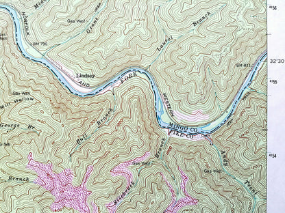 Antique Majestic, West Virginia 1964 US Geological Survey Topographic Map – Phelps, Stopover, Woodman, Lindsey, Mingo, Pike County, WV KY Va