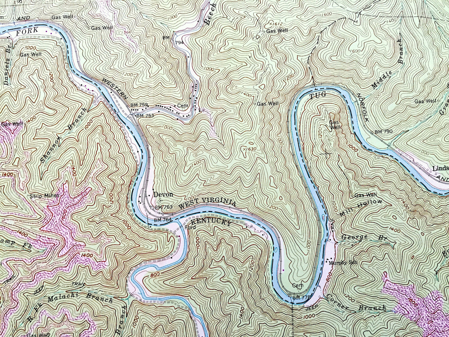 Antique Majestic, West Virginia 1964 US Geological Survey Topographic Map – Phelps, Stopover, Woodman, Lindsey, Mingo, Pike County, WV KY Va