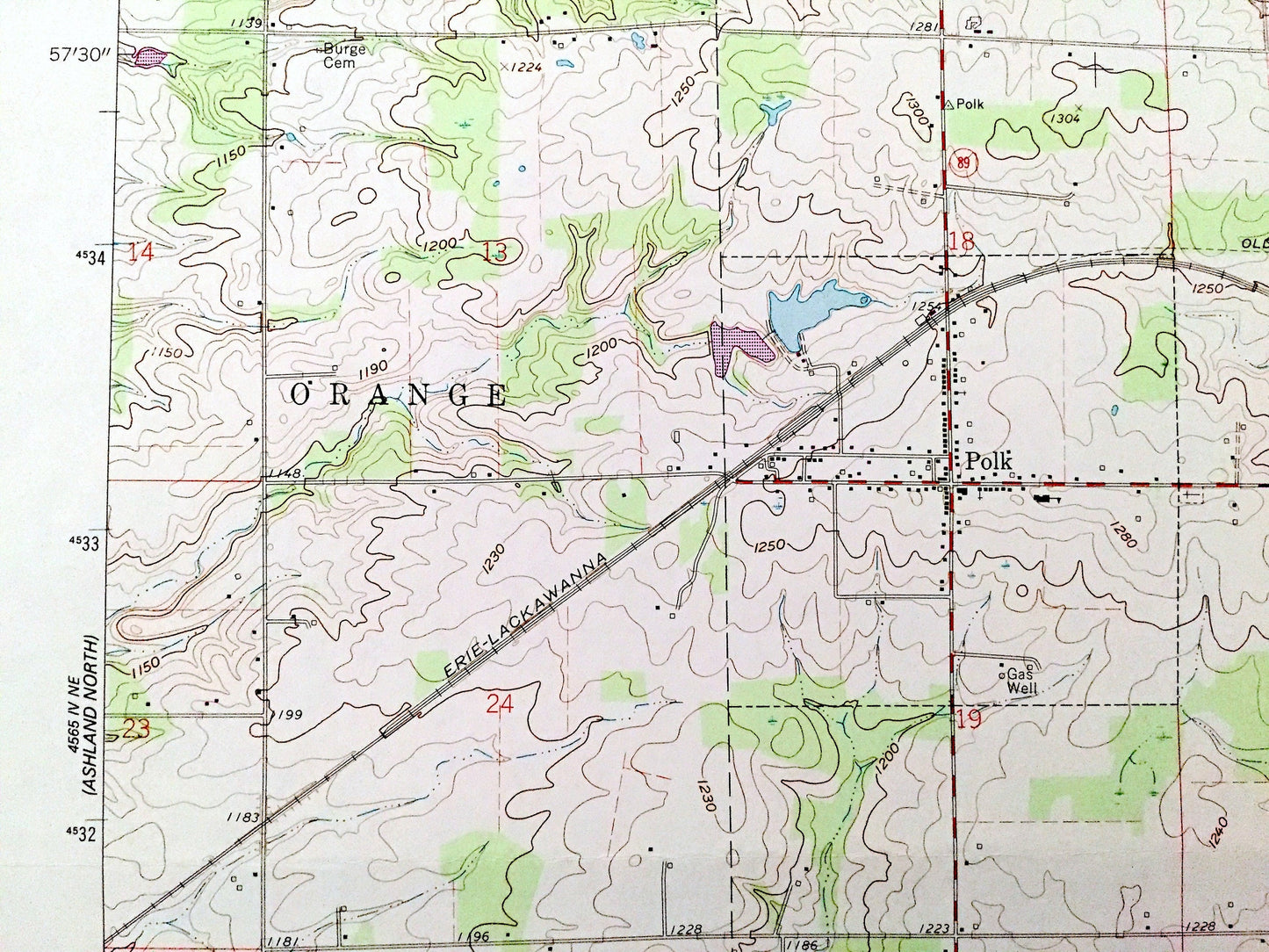 Antique Polk, Ohio 1961 US Geological Survey Topographic Map – Ashland, Medina, Wayne County, Redhaw, Perry, Montgomery, Cinnamon Lake, OH