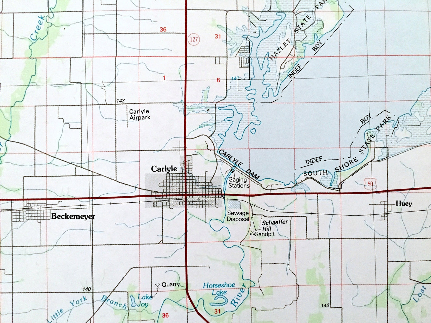 Antique Carlyle Lake, Illinois 1985 US Geological Survey Topographic Map – Madison, St Clair, Clinton, Bond, Fayette, Marion County, IL
