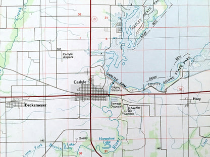 Antique Carlyle Lake, Illinois 1985 US Geological Survey Topographic Map – Madison, St Clair, Clinton, Bond, Fayette, Marion County, IL