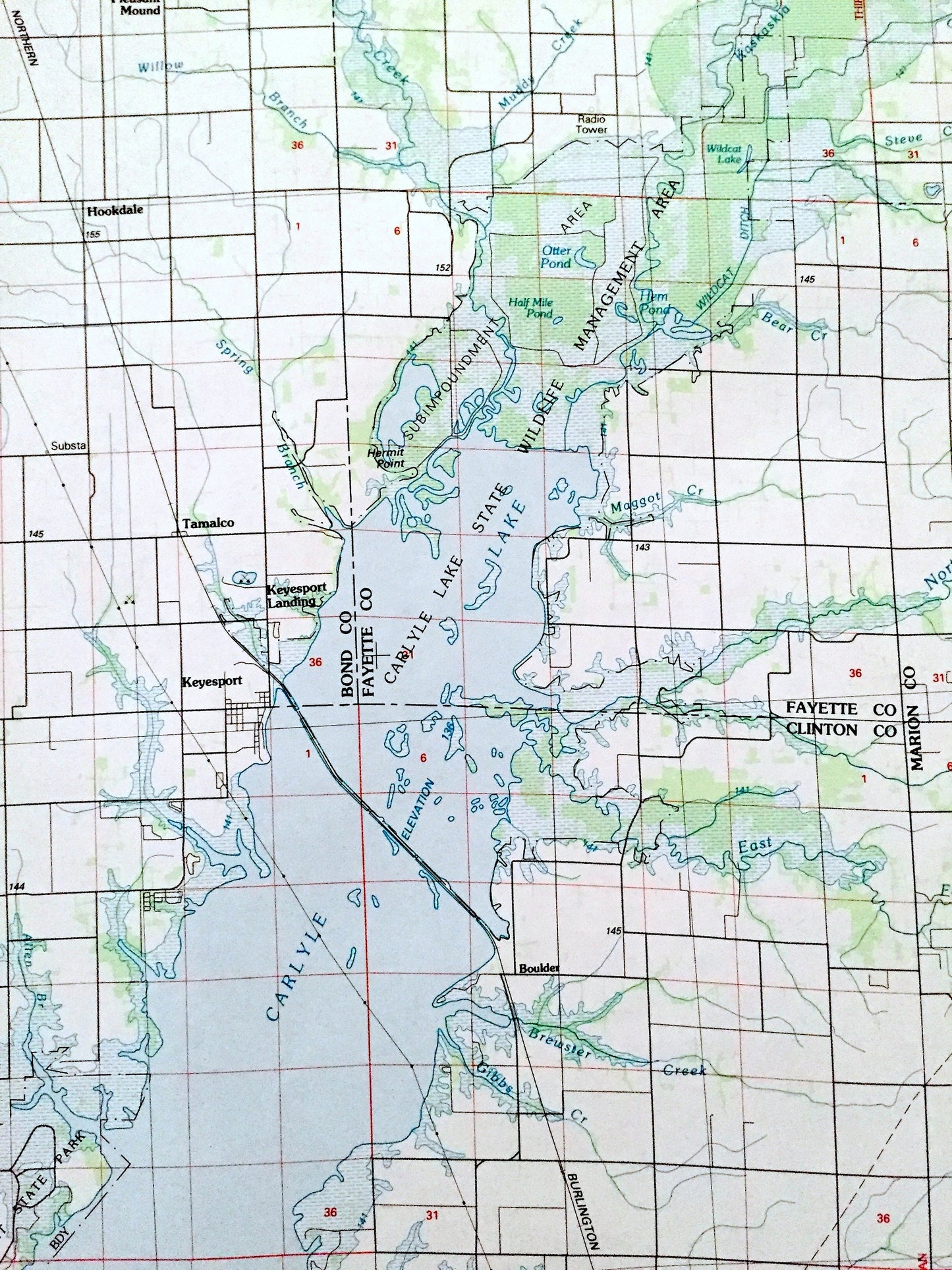 Antique Carlyle Lake, Illinois 1985 US Geological Survey Topographic Map – Madison, St Clair, Clinton, Bond, Fayette, Marion County, IL