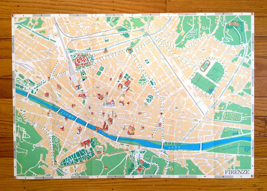 Antique 1970 Pictorial Map of Florence, Italy from Aziendo Autonoma Di Turismo – Firenze, Tuscany, River Arno, Uffizi, Michelangelo, Duomo