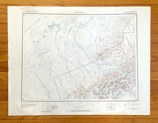 Antique Mount McKinley, Alaska 1952 US Geological Survey Topographic Map – Denali National Park, Chulitna, Nenana, Mt Deception, Glaciers AK