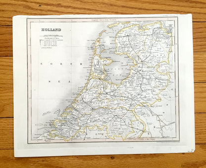 Antique 1850 Holland and Belgium Map by John Dower, Ward & Lock – Netherlands, France, Germany, Amsterdam, Brussels, Ghent, Hague, Texel