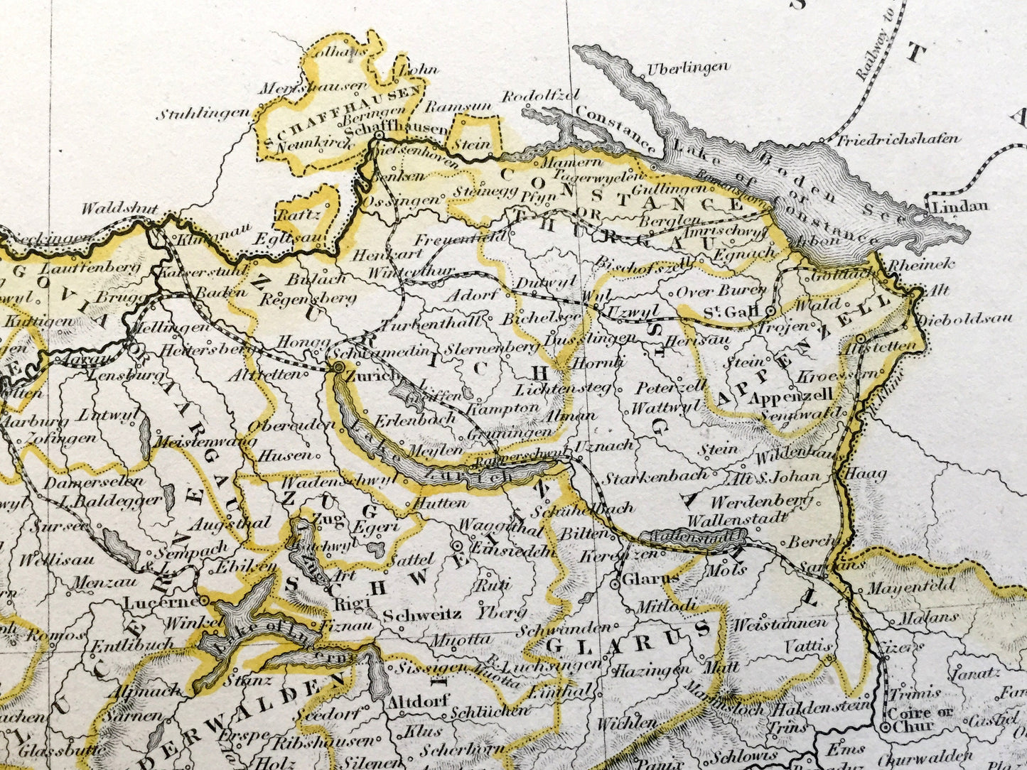 Antique 1850 Switzerland Map by John Dower, Ward & Lock – Germany, Liechtenstein, Zurich, Lucerne, Lake Geneva, Alps, Mountains Active