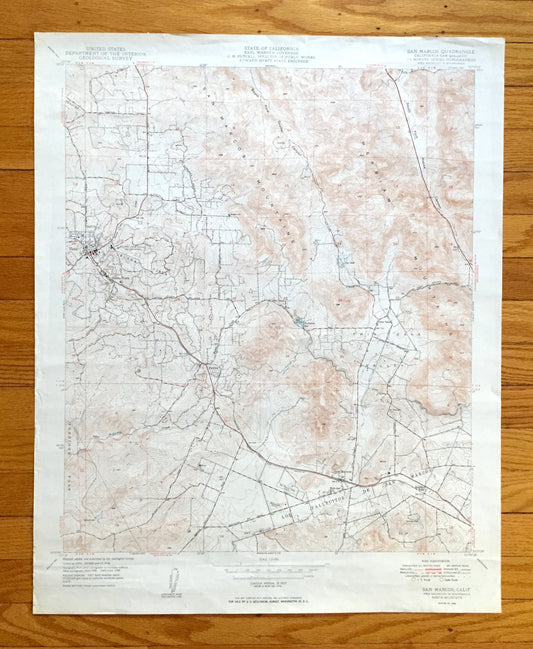 Antique San Marcos, California 1949 US Geological Survey Topographic Map – San Diego County, Carlsbad, Vista, Buena, Escondido, Oceanside CA