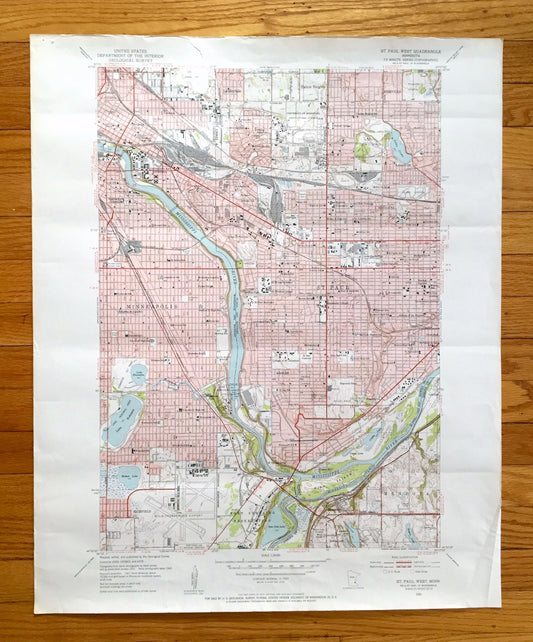 Antique St Paul West, Minnesota 1951 US Geological Survey Topographic Map – Ramsey, Hennepin, Dakota County, Minneapolis, Mendota Heights MN