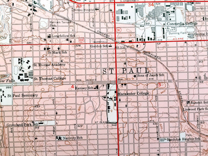 Antique St Paul West, Minnesota 1951 US Geological Survey Topographic Map – Ramsey, Hennepin, Dakota County, Minneapolis, Mendota Heights MN