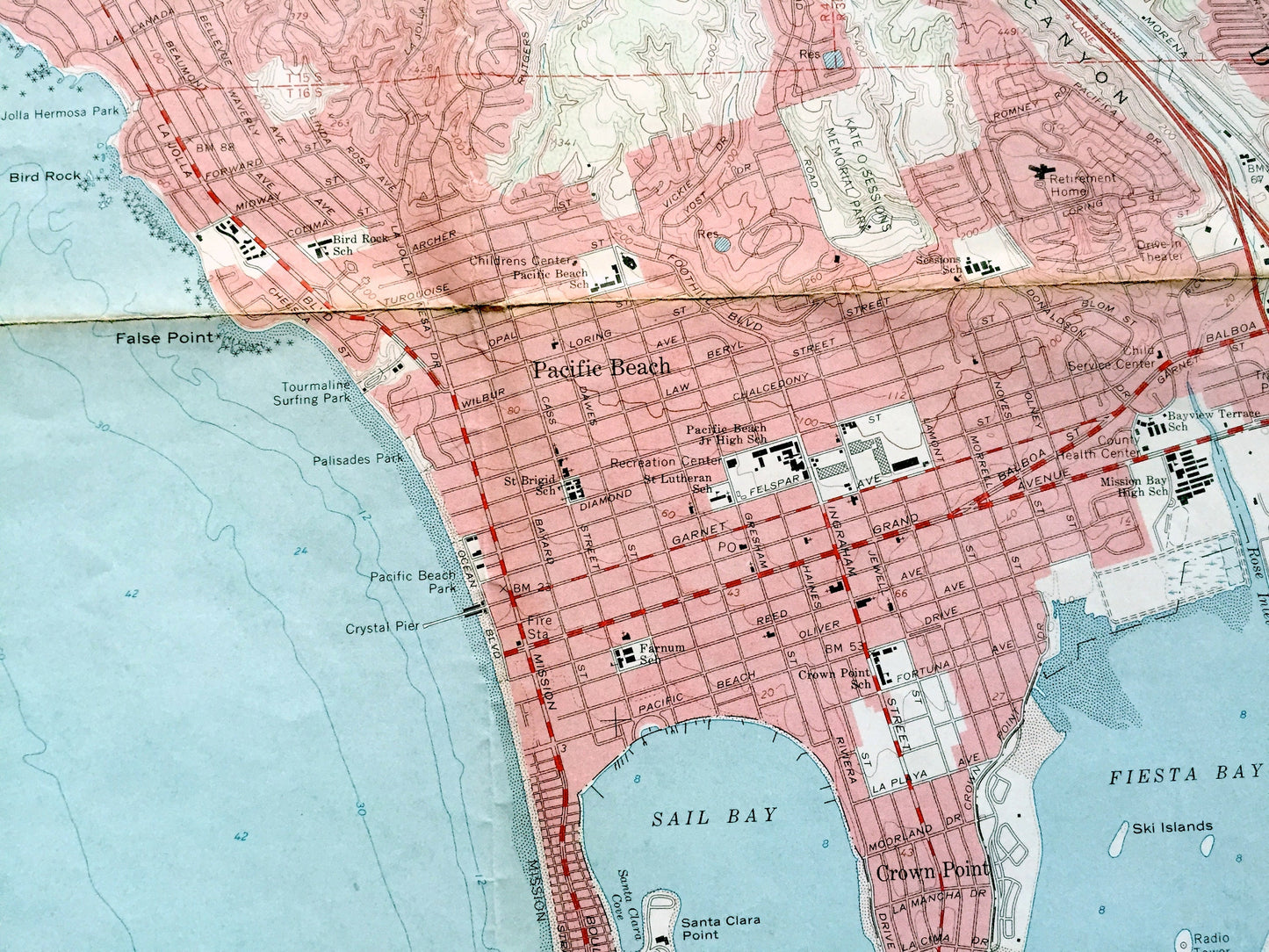 Antique La Jolla, California 1967 US Geological Survey Topographic Map – San Diego, Clairemont, Pacific Beach, University City Serra Mesa CA