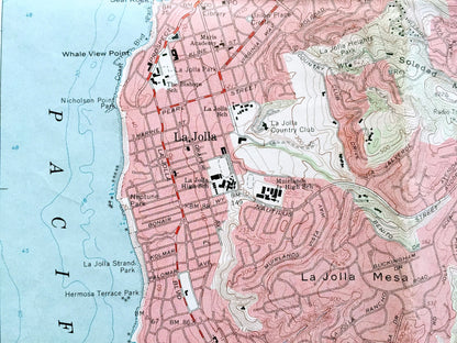 Antique La Jolla, California 1967 US Geological Survey Topographic Map – San Diego, Clairemont, Pacific Beach, University City Serra Mesa CA