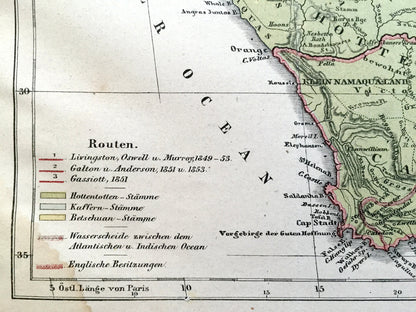 Antique 1855 South Africa Map from Petermann's Geographische Mitteilungen Atlas by Justus Perthes – Das Capland, Cape Town, Johannesburg