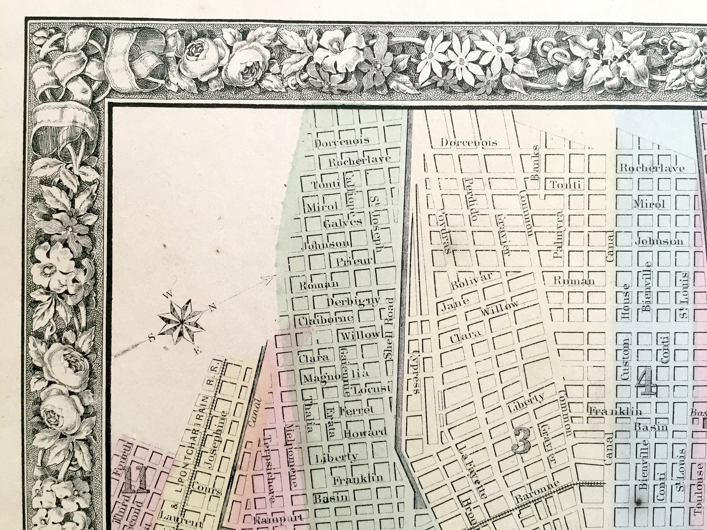 Antique New Orleans, Louisiana 1860 City Plan Map by S.A. Mitchell – Bourbon Street, Big Easy, French Quarter, Garden District, Algiers, LA