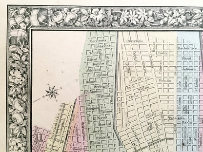 Antique New Orleans, Louisiana 1860 City Plan Map by S.A. Mitchell – Bourbon Street, Big Easy, French Quarter, Garden District, Algiers, LA