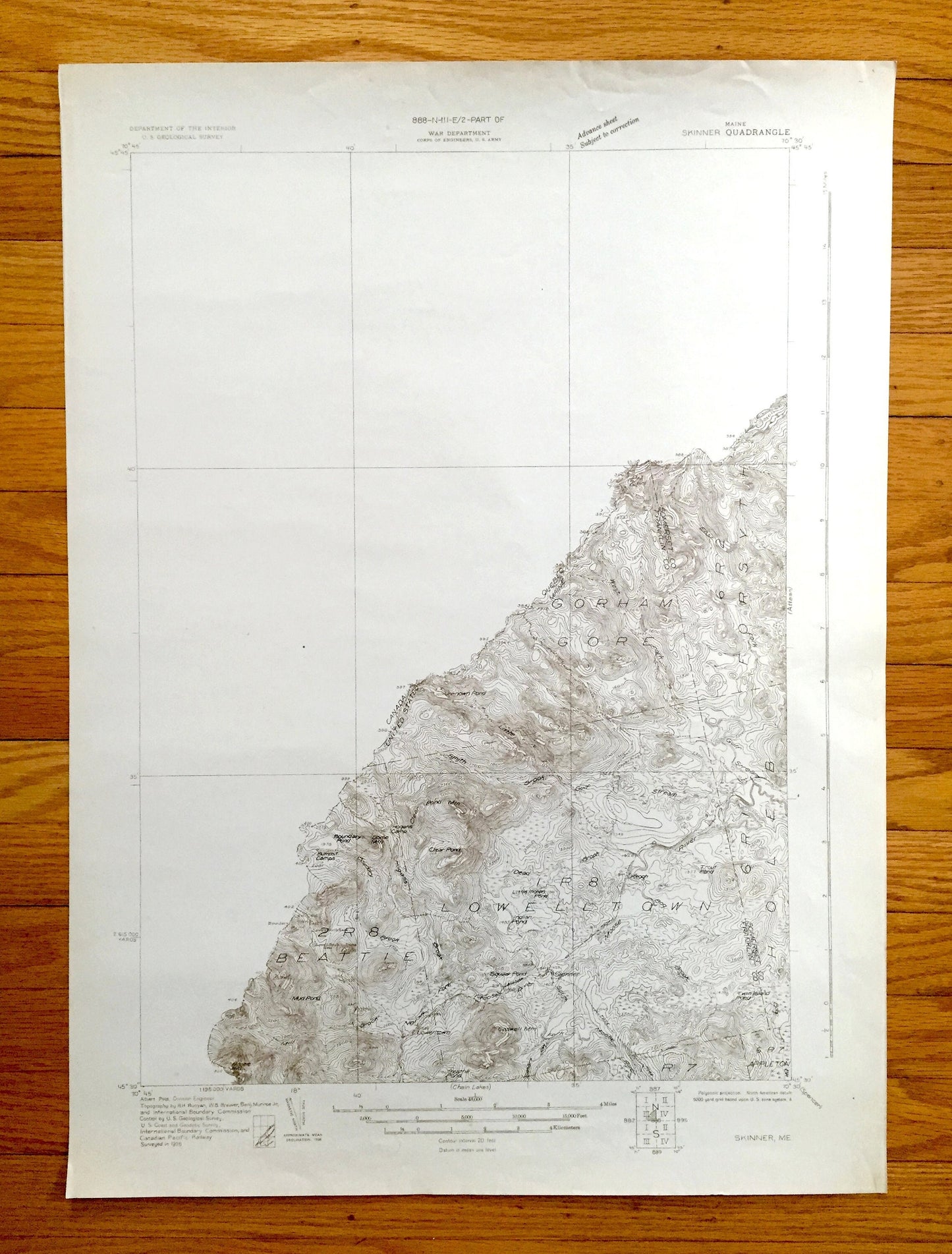 Antique Skinner, Maine 1928 US Geological Survey Topographic Map – Franklin, Somerset County, Beattie, Lowellton, Forsythe, Holeb, Appleton