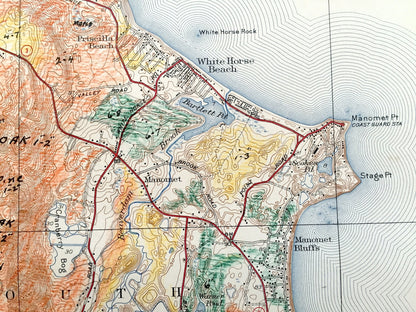 Antique Plymouth, Massachusetts 1937 US Geological Survey Topographic Map – Manomet, Priscilla Beach, White Horse, Cedar Brushes Cape Cod MA