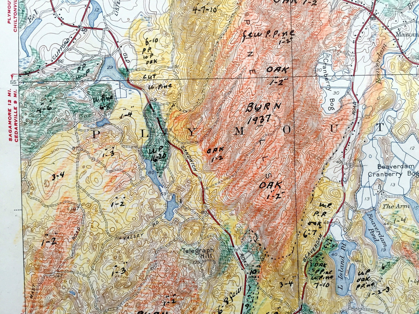 Antique Plymouth, Massachusetts 1937 US Geological Survey Topographic Map – Manomet, Priscilla Beach, White Horse, Cedar Brushes Cape Cod MA