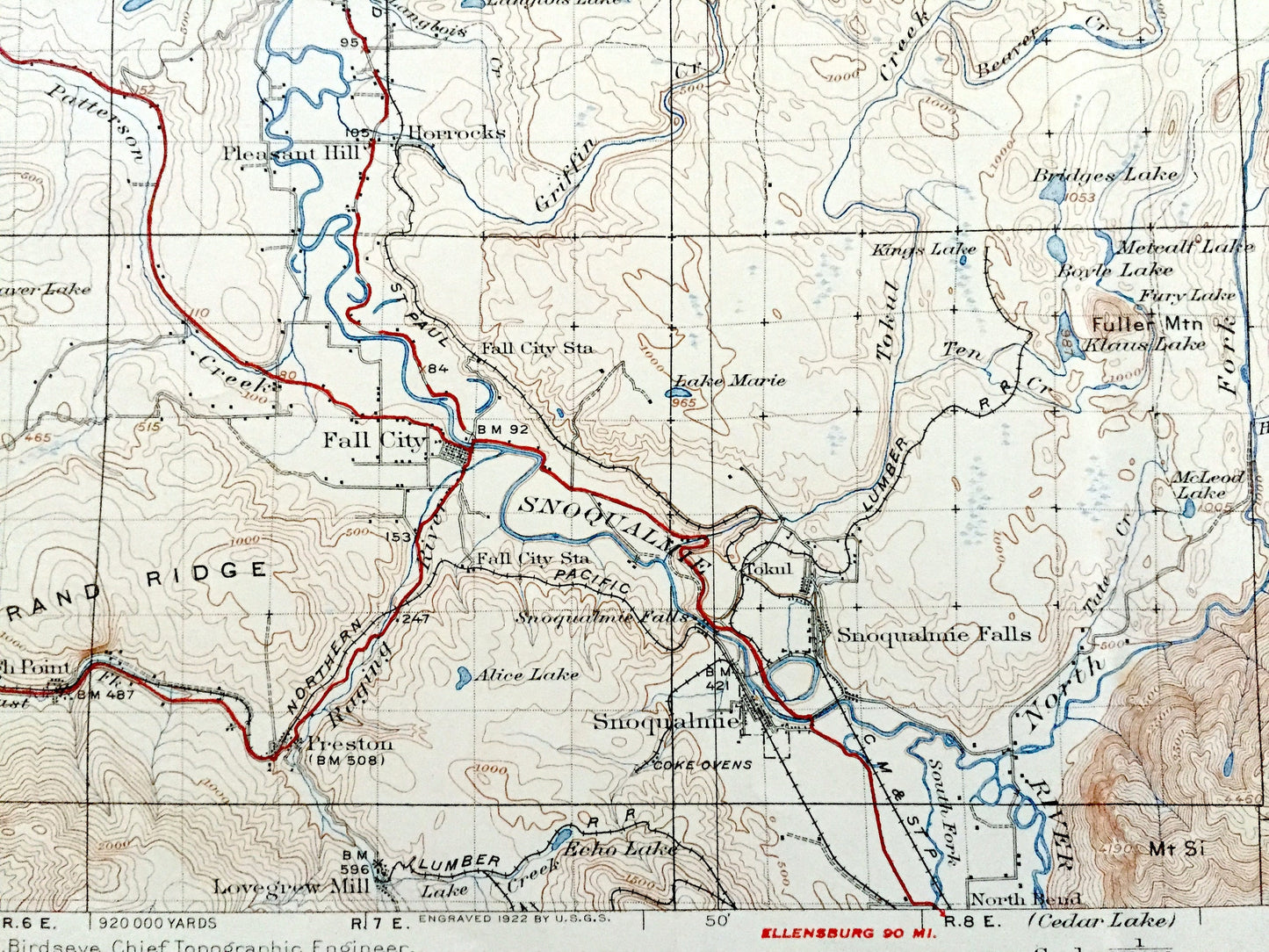 Antique Sultan, Washington 1923 US Geological Survey Topographic Map – Snohomish, King County, Skykomish River, Snoqualmie Forest, WA