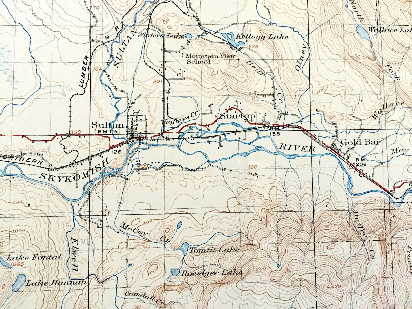 Antique Sultan, Washington 1923 US Geological Survey Topographic Map – Snohomish, King County, Skykomish River, Snoqualmie Forest, WA