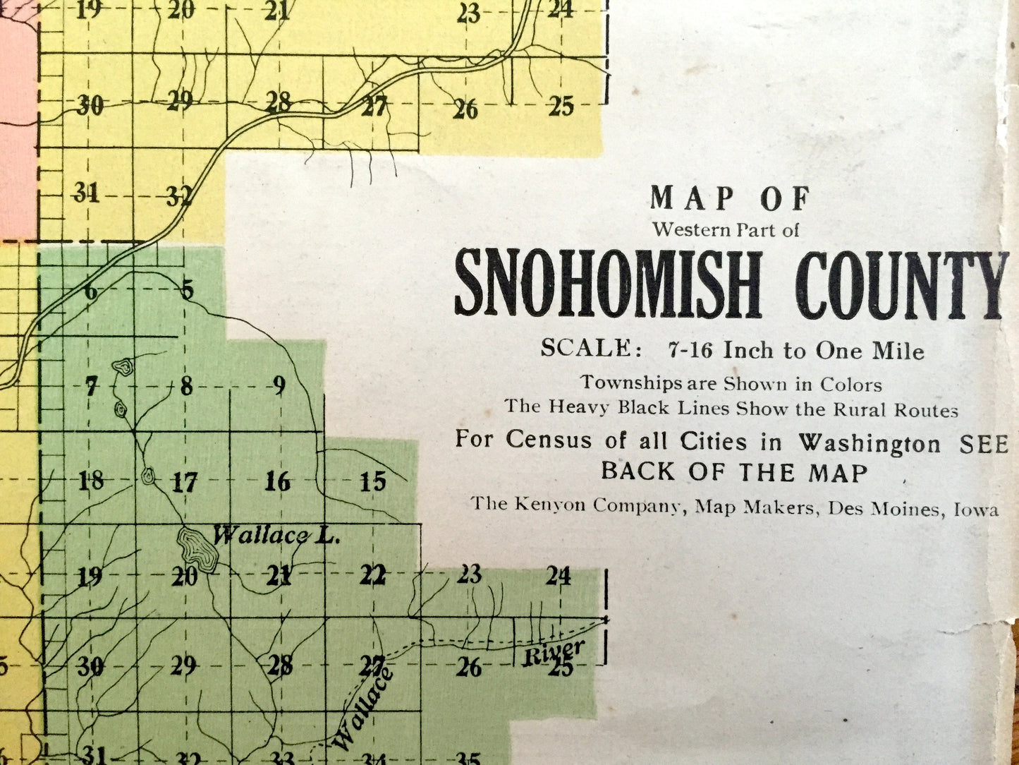 Antique Snohomish County, Washington early 1900's Kenyon Company Census Map – Everett, Marysville, Stanwood, Edmonds, Lynnwood, Sultan WA