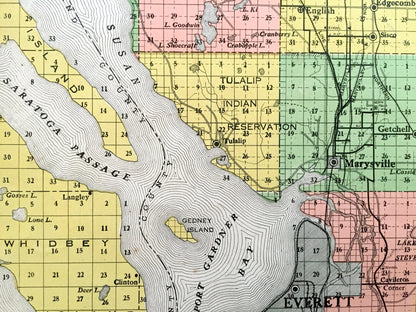 Antique Snohomish County, Washington early 1900's Kenyon Company Census Map – Everett, Marysville, Stanwood, Edmonds, Lynnwood, Sultan WA