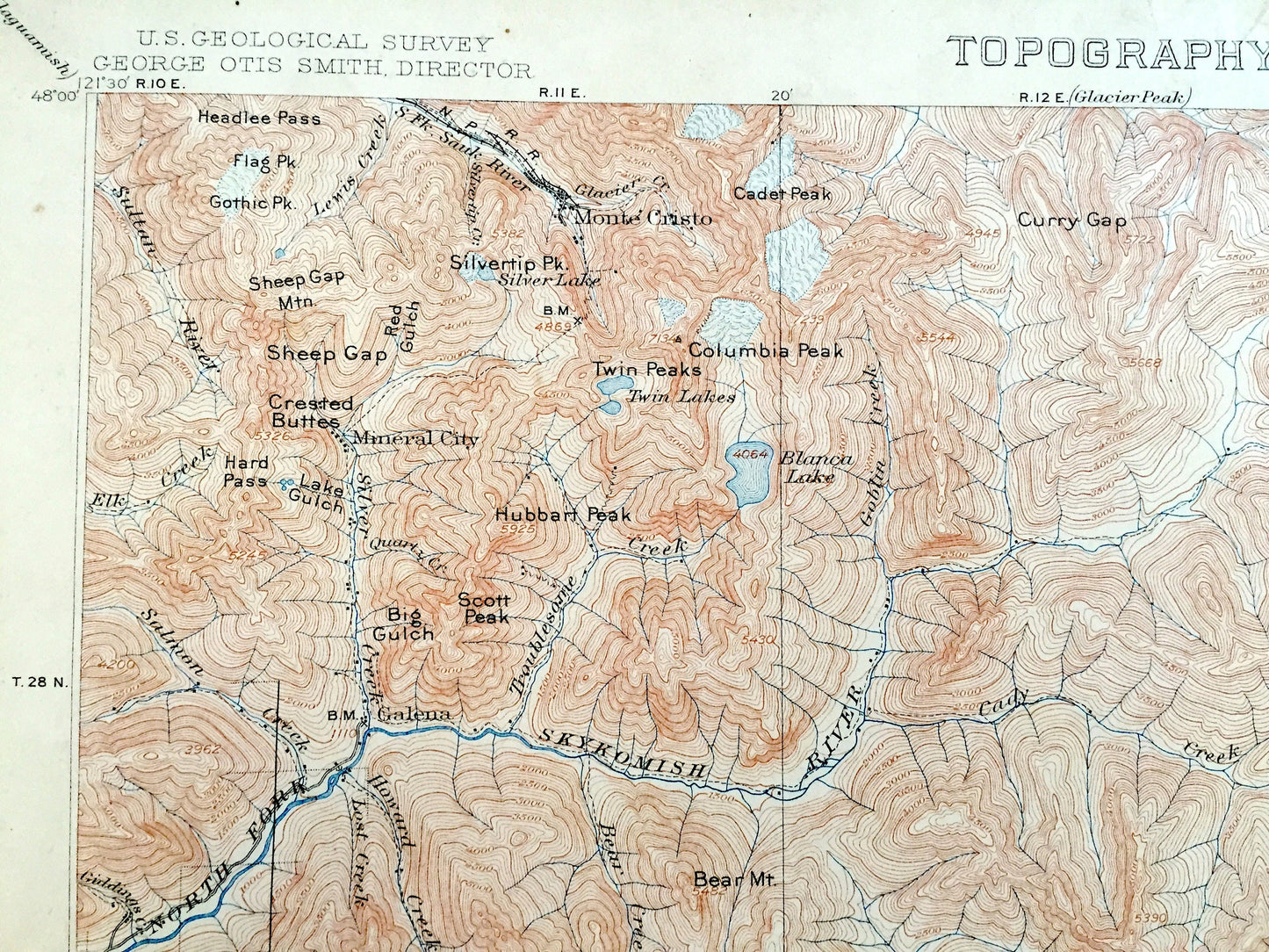 Antique Skykomish, Washington 1905 US Geological Survey Topographic Map – King County, Cascade Range, Wenatchee River, Tonga, Galena, Berlin