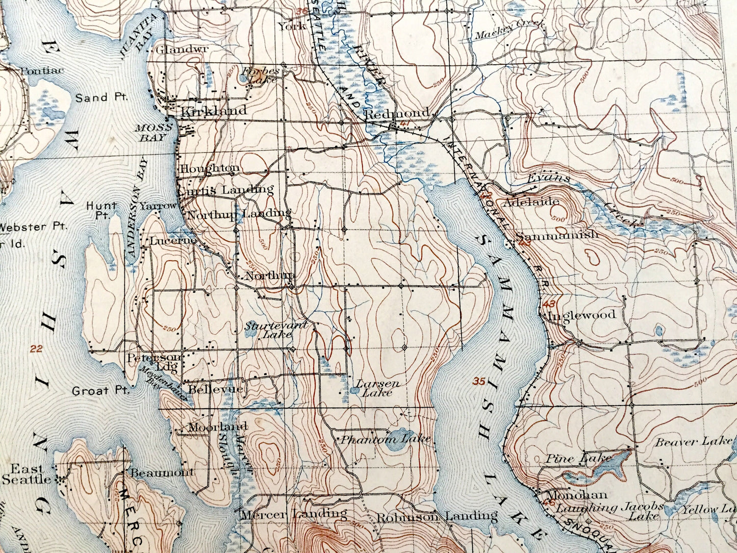 Antique Seattle, Washington 1895 US Geological Survey Topographic Map – Puget Sound, Snohomish, King, Kitsap County, Sammamish Green Lake WA