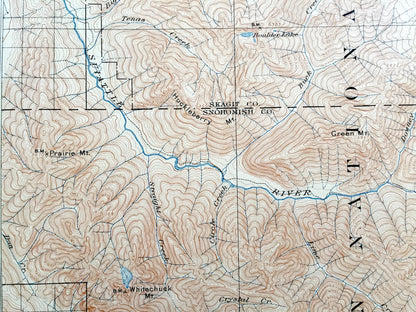 Antique Glacier Peak, Washington 1901 US Geological Survey Topographic Map – Skagit, Chelan, Snohomish County, Mt Baker National Forest, WA