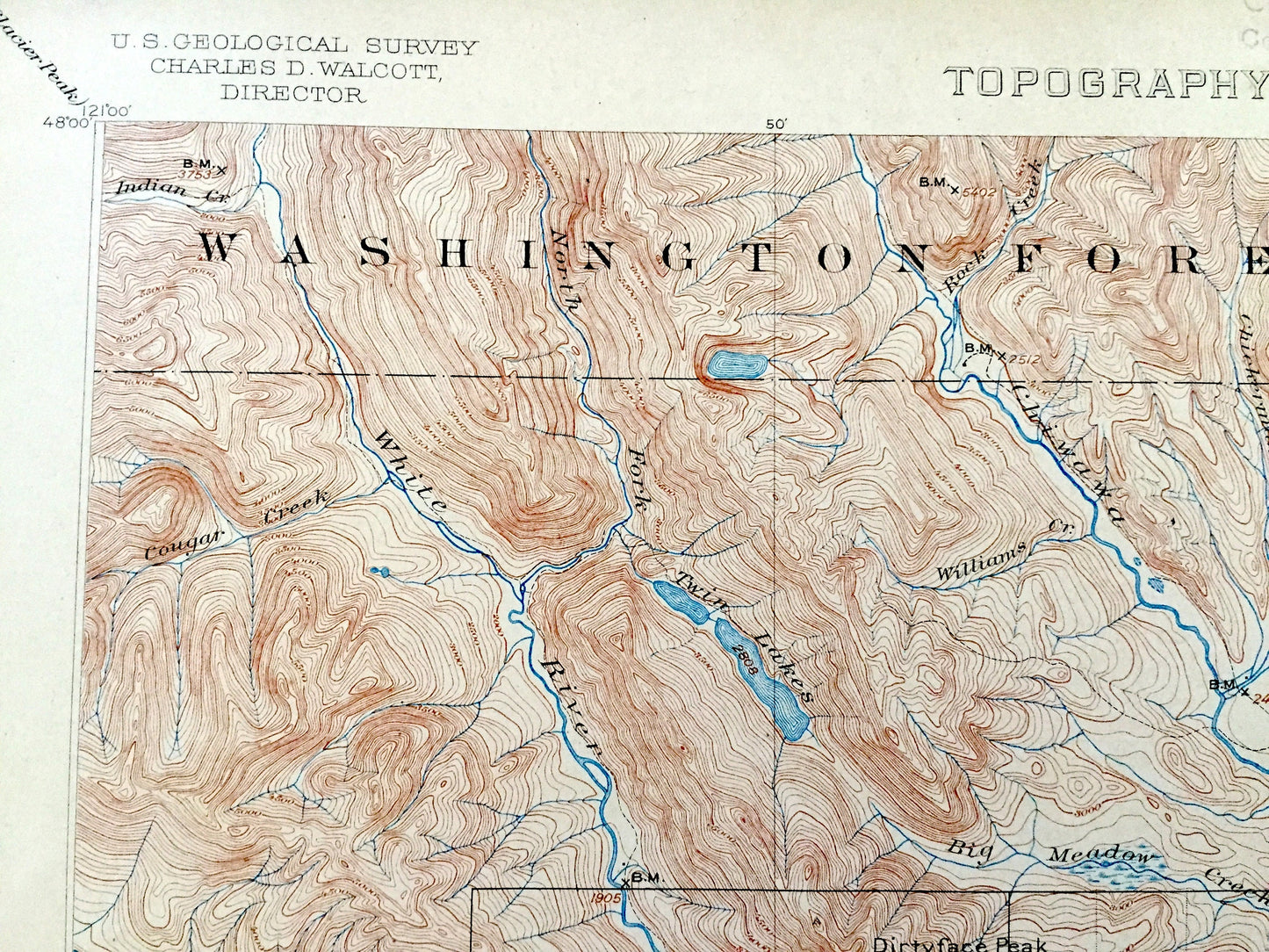 Antique Chiwaukum, Washington 1904 US Geological Survey Topographic Map – Chelan County, Wenatchee River, Entiat Mountains, Nason, Merritt