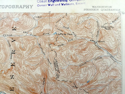 Antique Stehekin, Washington 1904 US Geological Survey Topographic Map – Chelan County, Cascade Range, Lake, Lucerne, Croker, Gilbert, WA