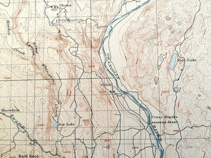 Antique Okanogan, Washington 1905 US Geological Survey Topographic Map – Okanogan County, Alma, Olema, Malott, Knowlton, Pateros, Bridgeport