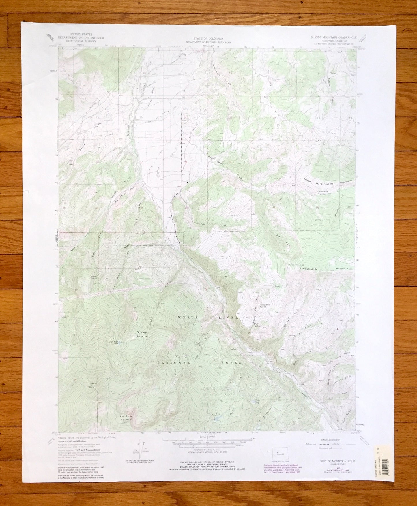Antique Suicide Mountain, Colorado 1962 US Geological Survey Topographic Map – White River National Forest, Eagle County, Rockies, CO