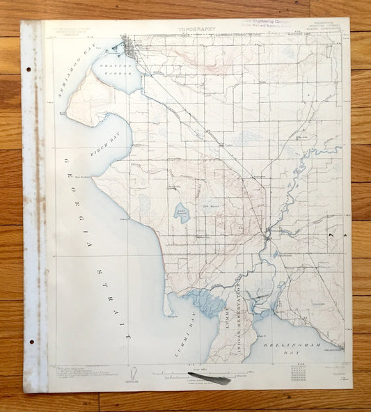 Antique Blaine, Washington 1907 US Geological Survey Topographic Map – Whatcom County, Bellingham, Ferndale, Marietta, Mountain View, WA