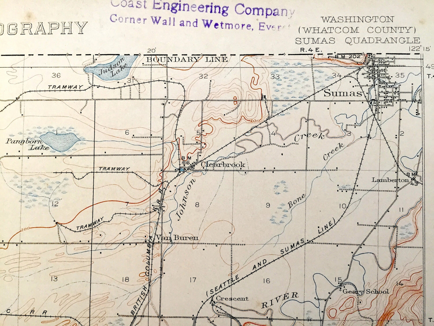 Antique Sumas, Washington 1908 US Geological Survey Topographic Map – Whatcom County, Bellingham, Lynden, Everson, Nooksak River, Lake, WA