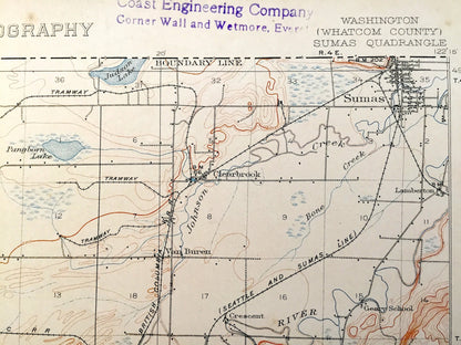 Antique Sumas, Washington 1908 US Geological Survey Topographic Map – Whatcom County, Bellingham, Lynden, Everson, Nooksak River, Lake, WA