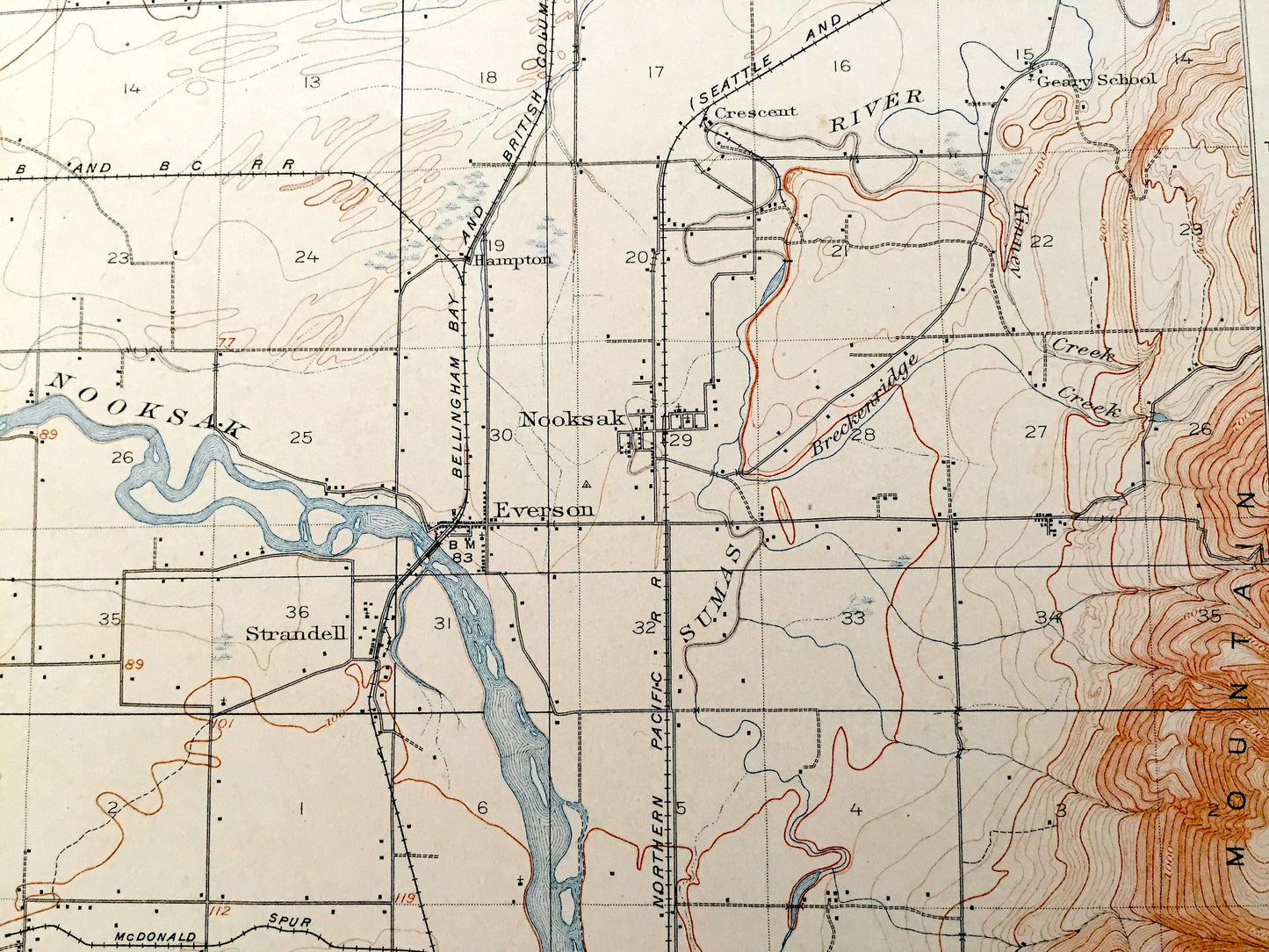 Antique Sumas, Washington 1908 US Geological Survey Topographic Map – Whatcom County, Bellingham, Lynden, Everson, Nooksak River, Lake, WA